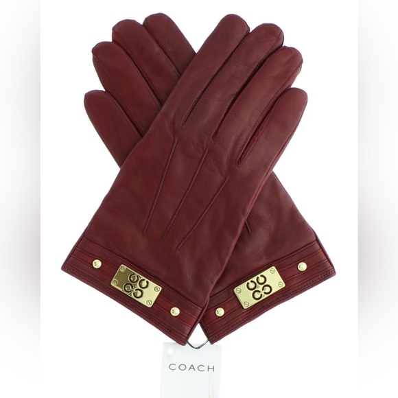 Coach Accessories - Coach Red Leather Gloves with Gold Accents